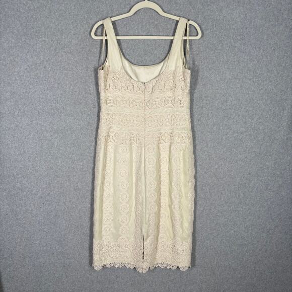 Kay Unger Crochet Dress 8 Cream Lace Pencil Cottage Beach Bride Neutral Boho - Picture 10 of 16
